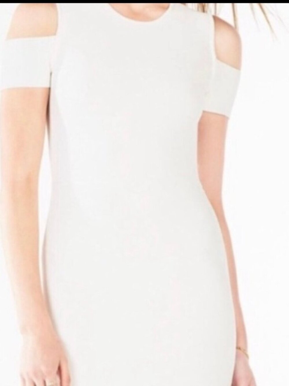 BCBG Max Azria Ivory Cold Shoulder Sheath Dress Size M.